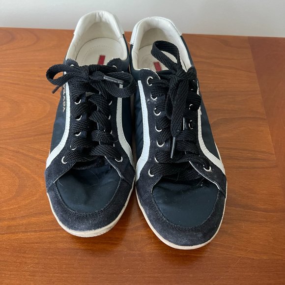 Navy Blue Nylon and Suede Prada Sneakers with Navy Laces Size EU 37 - Picture 4 of 7